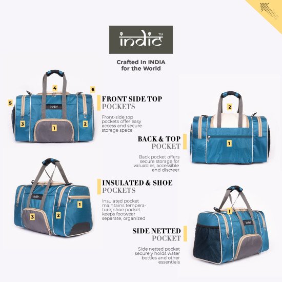 INDIC Insulated Gym Bag with Shoe & Food Compartment – Water Resistant, Multi-Pocket Travel Duffle