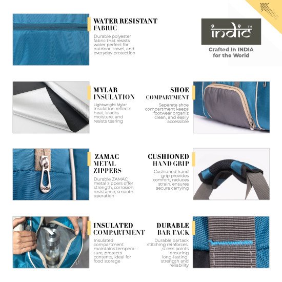 INDIC Insulated Gym Bag with Shoe & Food Compartment – Water Resistant, Multi-Pocket Travel Duffle