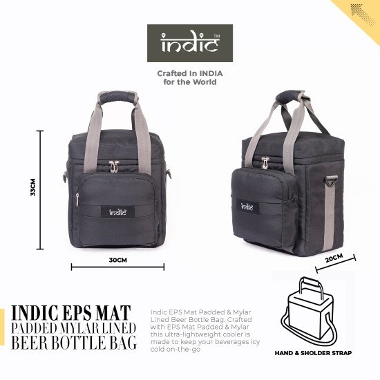 Indic Premium Beer Bag – 6 Bottle Insulated Cooler Tote with Shoulder Strap & Organizer Pocket