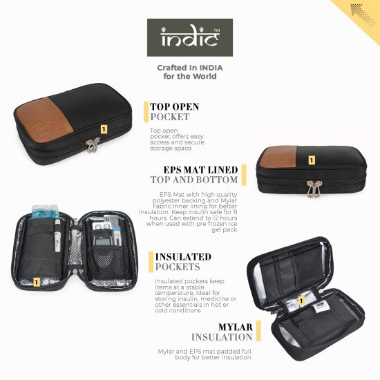 Indic Insulated Medical Travel Pouch – Vegan Leather & Mylar Diabetic Medicine Organizer