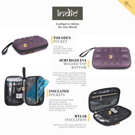 Indic Insulated Insulin Case – EVA Semi-Rigid Medical Travel Pouch with Mylar Lining & Ice Pack Compartment