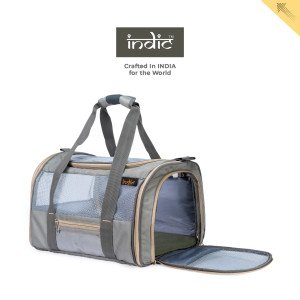 INDIC Polyester Soft-Sided Pet Carrier Bag for Cats -Small Dogs & Rabbits – Soft-Padded Rigid Bottom Breathable, Foldable Travel Bag with ZAMAC Slider– 17L x11Wx12H inches
