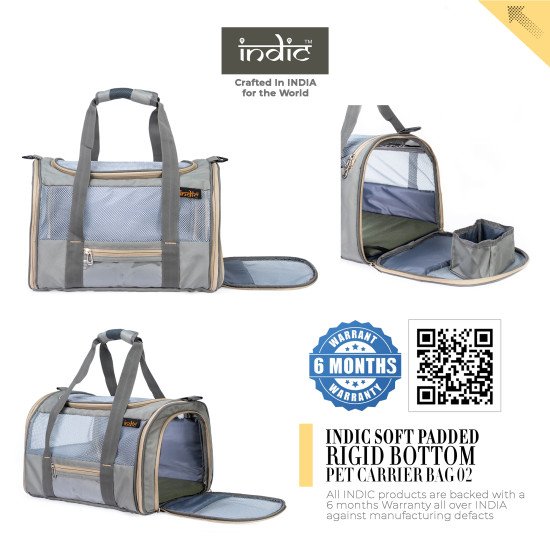 INDIC Polyester Soft-Sided Pet Carrier Bag for Cats -Small Dogs & Rabbits – Soft-Padded Rigid Bottom Breathable, Foldable Travel Bag with ZAMAC Slider– 17L x11Wx12H inches