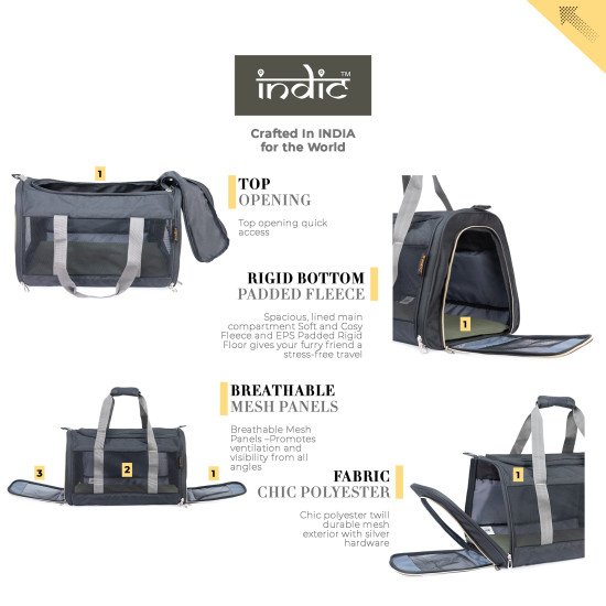 Indic Soft-Sided Pet Carrier Bag for Cats, Small Dogs & Rabbits – Airline Approved, Foldable Travel Bag