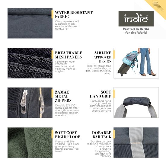 Indic Soft-Sided Pet Carrier Bag for Cats, Small Dogs & Rabbits – Airline Approved, Foldable Travel Bag